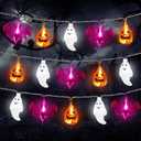 Retisee 20 ft Halloween Lights Decorations 3D Pumpkin Bat Ghost Battery Operated String Lights Halloween Fairy Light for Home Window Indoor Outdoor Party Porch Decor