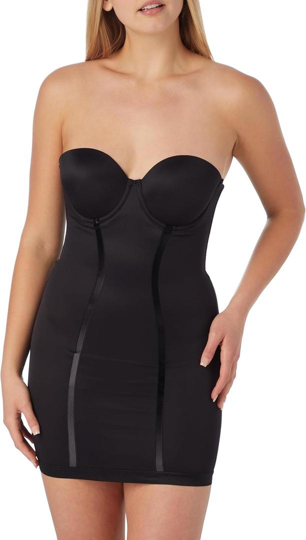 Maidenform Women's Shapewear Tummy Control Full Slip Shapewear, Convertible to Strapless Built-In Underwire Bra Shaping Slip (34B, Black)