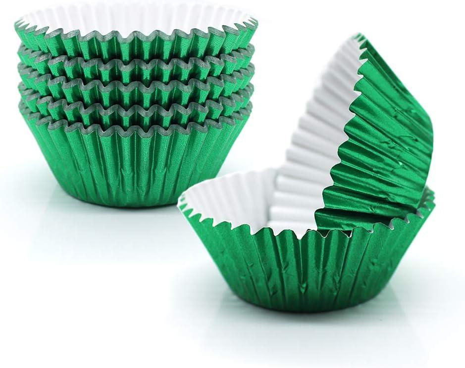 Cupcake Liners Green,GOLF Standard Size Green Foil Cupcake Liners Wrappers Metallic Baking Cups,Muffin Paper Cases, 100 Pack