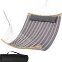 SUNCREAT Hammocks Portable Double Hammock with Curved Spreader Bar, 450 lbs Capacity, Heavy Duty Outdoor Hammock with Carrying Bag, Gray Stripes