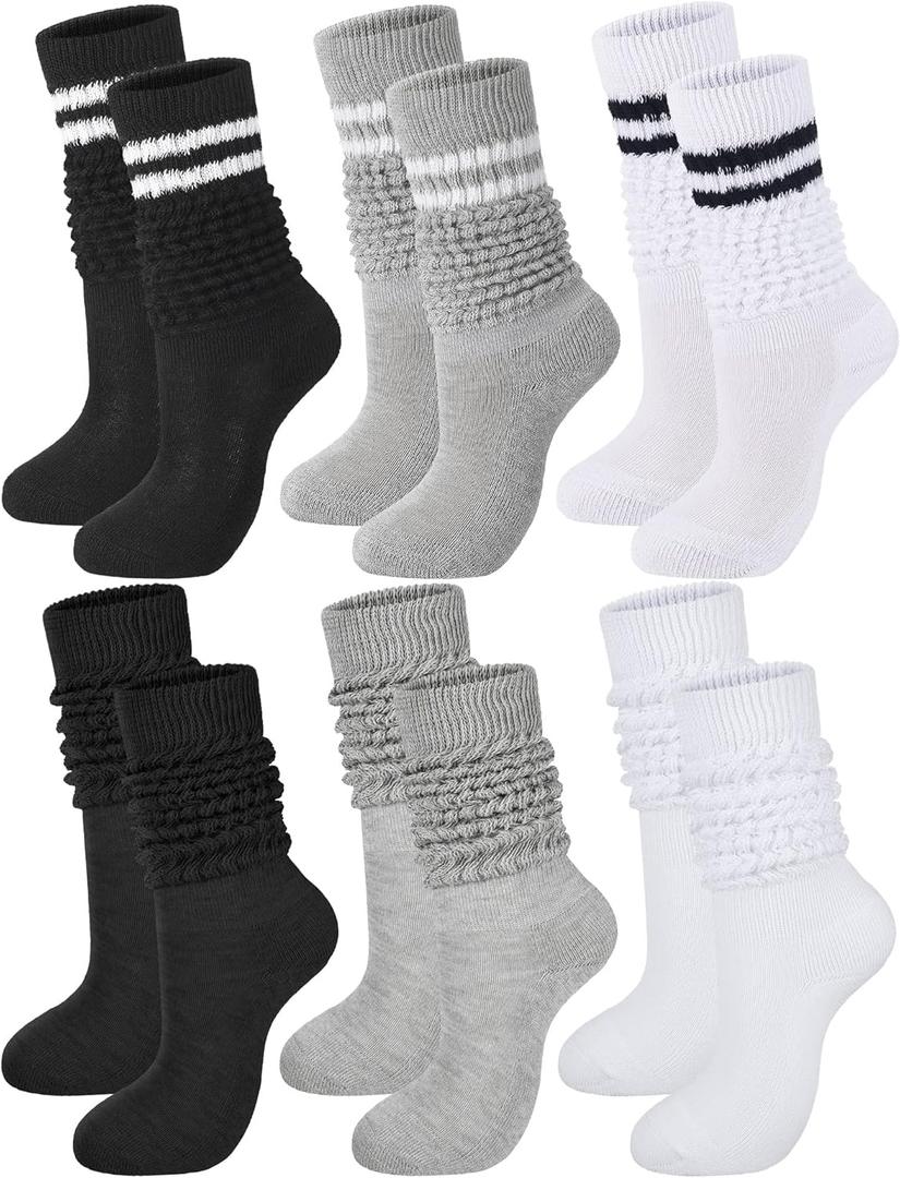 Bencailor 6 Pairs Women Slouch Socks Cotton Knit Scrunch Stacked Boot Socks for Women Men (8-11, Classic Colors)