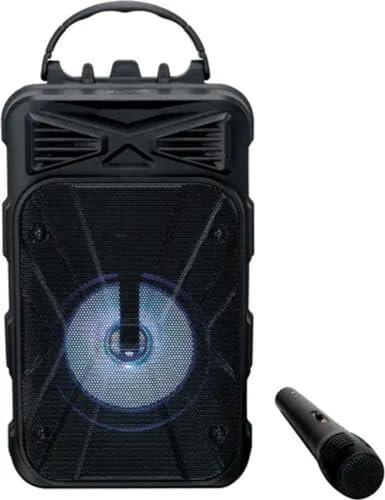 iLive ISB202B ISB202B Portable 8-in. 10-Watt Bluetooth Rechargeable Party/ Karaoke Tailgate Speaker with Party Lights and Wired Microphone