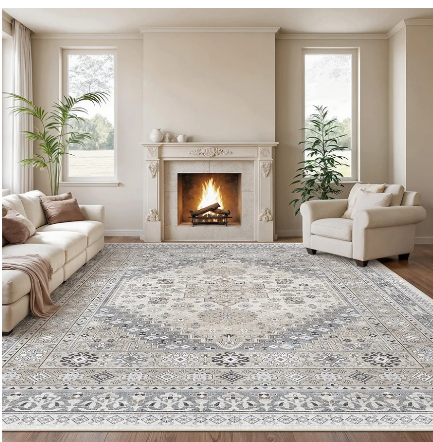 zesthome 10x14 Area Rugs,Stain Resistant Washable Rug,Ultra-Thin Rugs for Living Room,Bedroom,Non-Slip Backing Home Decor Large Area Rug (Beige,10'x14')