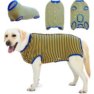 LovinPet Dog Recovery Suit for Large Medium Dogs - Wound Protective Surgical Recovery Bodysuit for Abdominal Wounds After Surgery Anti-Licking Dog Onesies, Short Legs, XXL (Blue collar/Yellow)