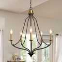 Matt Black & Brass Chandelier 5-Light, 25" Brushed Gold Modern Farmhouse Pendant Lighting for Kitchen Island, Dining Living Room