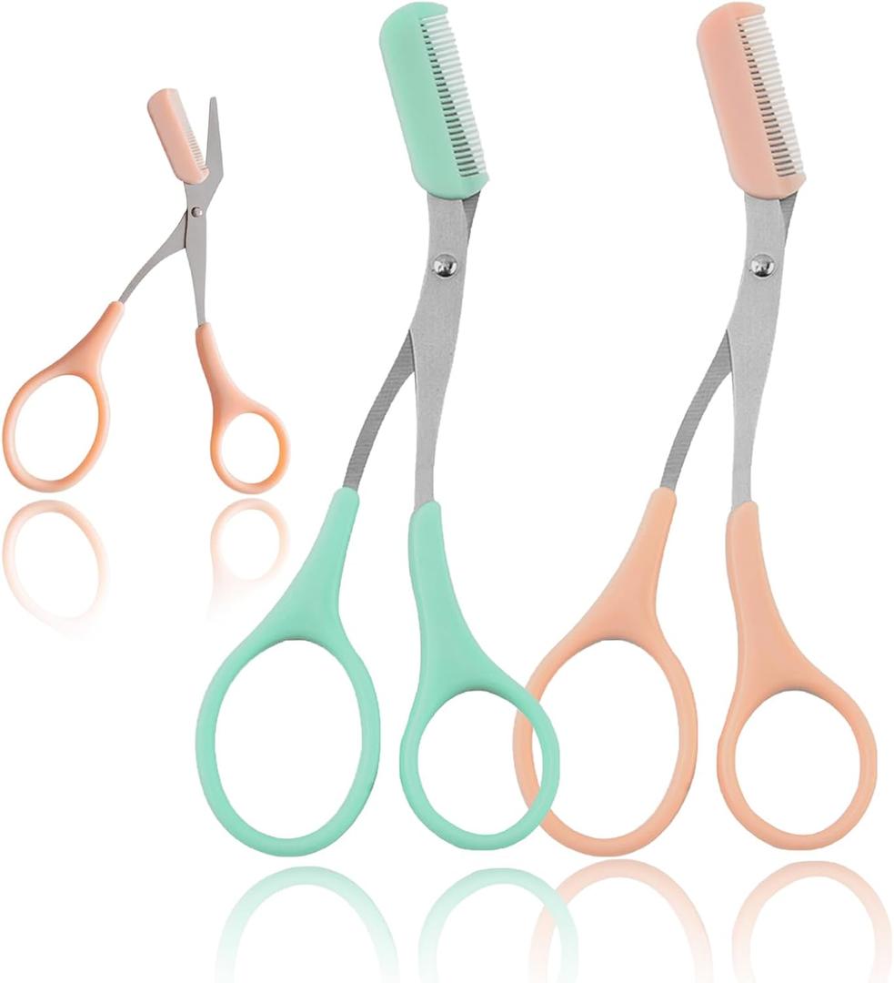 2Pcs Eyebrow Trimmer Scissors, Men Women Eyebrow Clippers, Comb Head Detachable, Safe Eyebrow Trimming Tool, Beard Trimmer, Easy to Operate for Beginners, Makeup Artist Recommended Eyebrow Scissors