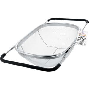 U.S. Kitchen Supply Stainless Steel Colander Strainer - 6-Quart Collapsible Colander with Expandable Rubber Handles - Rectangular Sieve, Fine Mesh Stainless Steel Strainers and Colanders for Kitchen