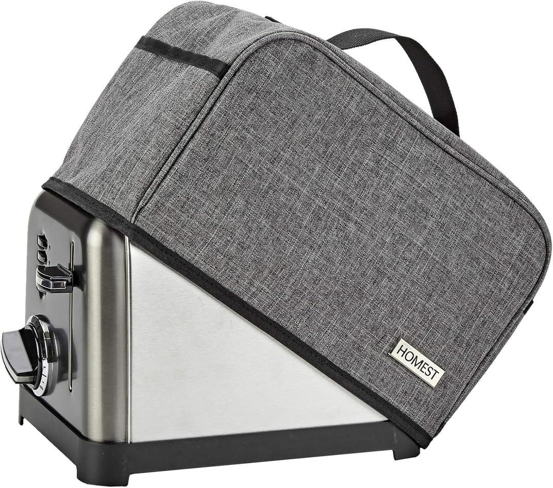HOMEST Toaster Cover with Pockets Compatible with Cuisinart 2 Slice, Can Hold Jam Spreader Knife & Toast Machine Tongs, Dust and Fingerprint Protection, Grey
