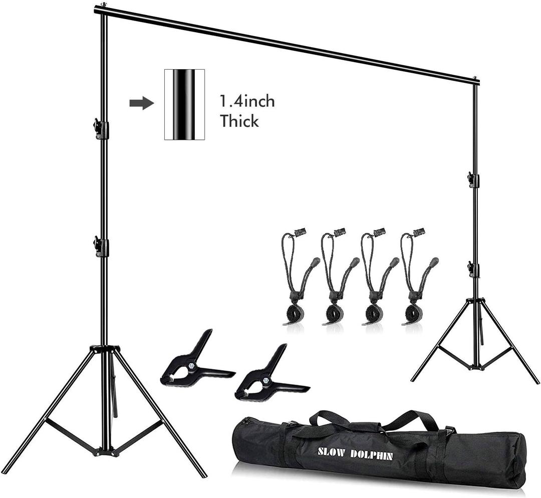 SLOW DOLPHIN Photo Video Studio 12ft (W) x 10ft (H) Heavy Duty Adjustable Photography Backdrop Stand Background Support System Kit with Carry Bag, One Size
