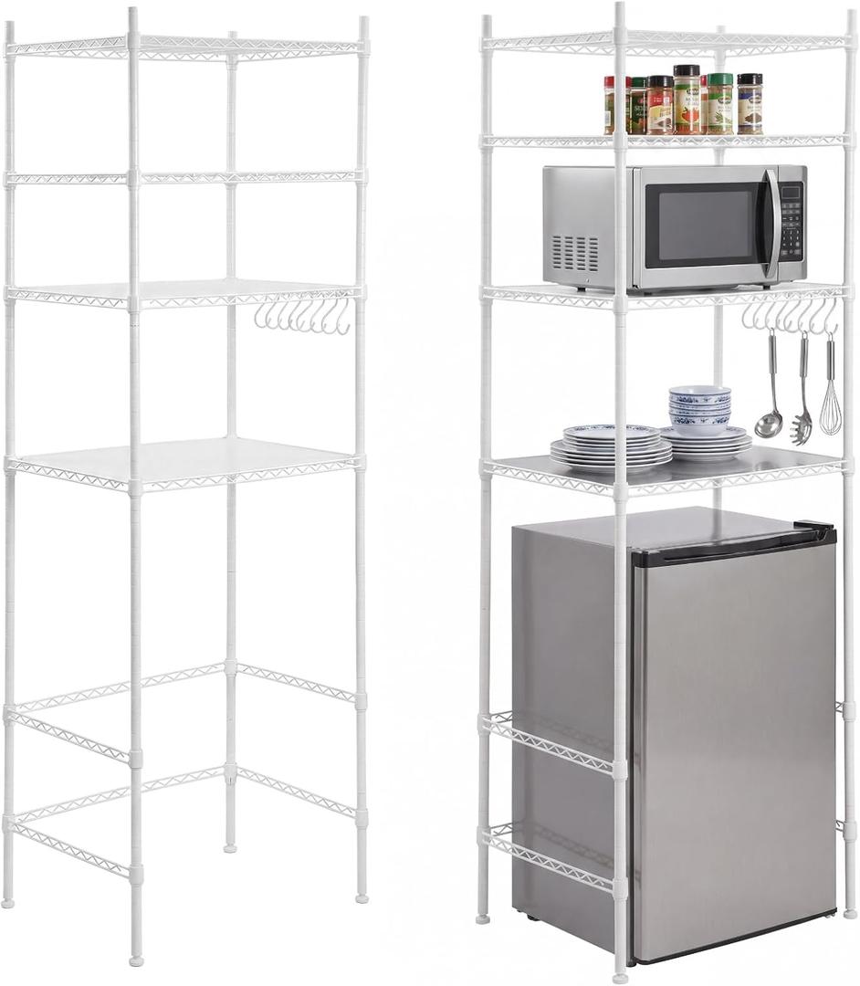 Huwena 4 Tier Mini Fridge Storage Shelf for Dorm with 8 Hooks 4 PVC Pads
