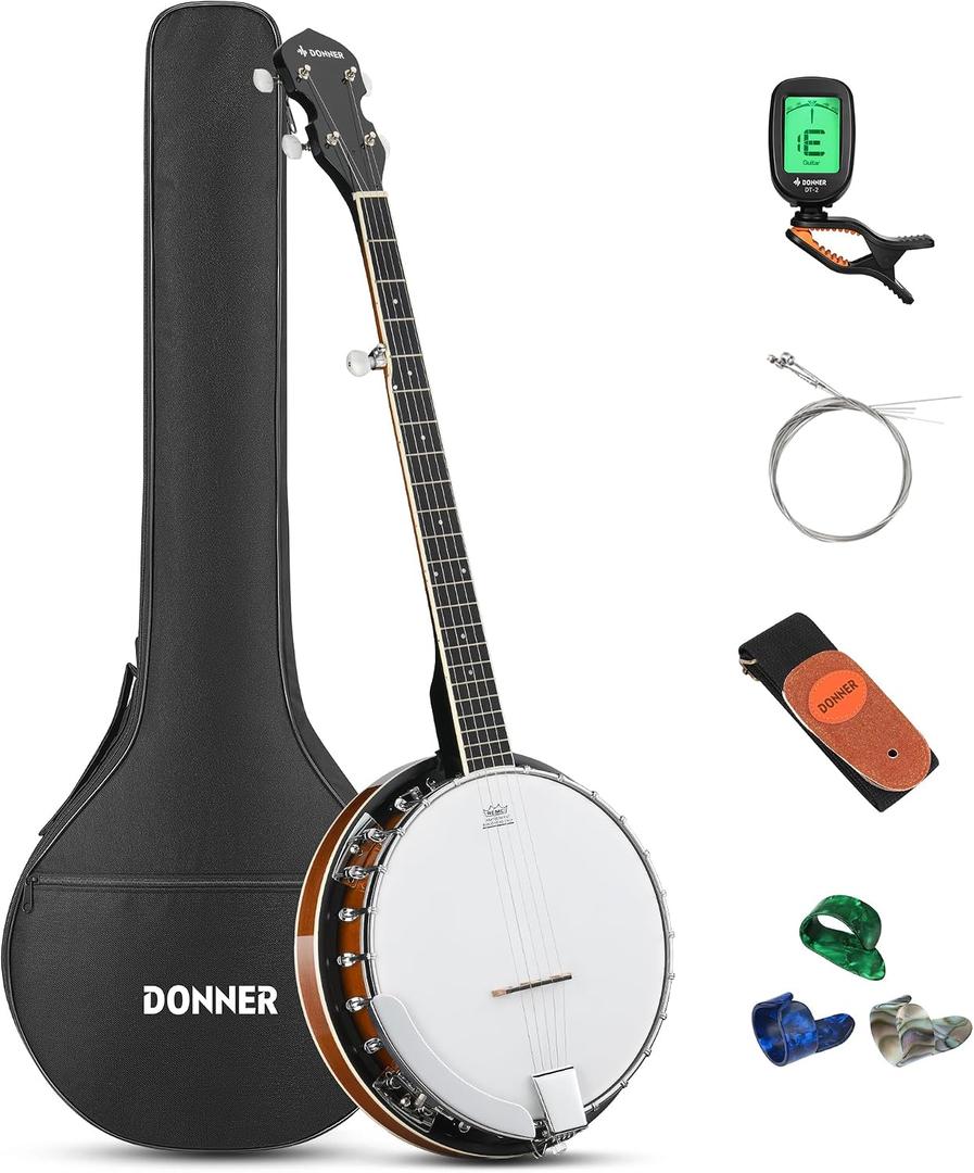 Donner Banjo Full Size 5 String Tenor Banjolele Guitar with Banjo Kit
Tuner Gig Bag, Stringed Musical Instruments for Adult Beginner，DBJ-200