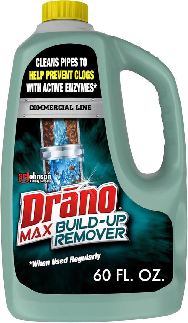 Drano Max Build Up Remover Drain Cleaner, Enzymes & Probiotics Prevents Clogs & Remove OdorCausing Buildup, Safe for Septic, Toilets & Pipes in Bathroom Drains & Kitchen Sinks, Commercial Line, 60 oz