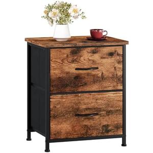 Somdot Nightstand, Small Dresser for Bedroom with 2 Drawers, Bedside Table Night Stand End Table with Fabric Bins for Bedroom Kids Closet Dorm Guest Room, Wood Grain Print
