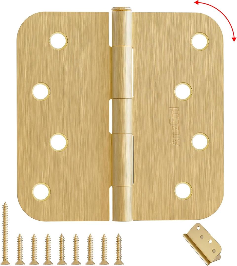 4" X 4" Satin Brass Door Hinges  36 Pack Gold Door Hinges with 5/8" Radius, Rounded Interior Heavy Duty 4 Inch Exterior & Front Door Hinge for Residential Use
