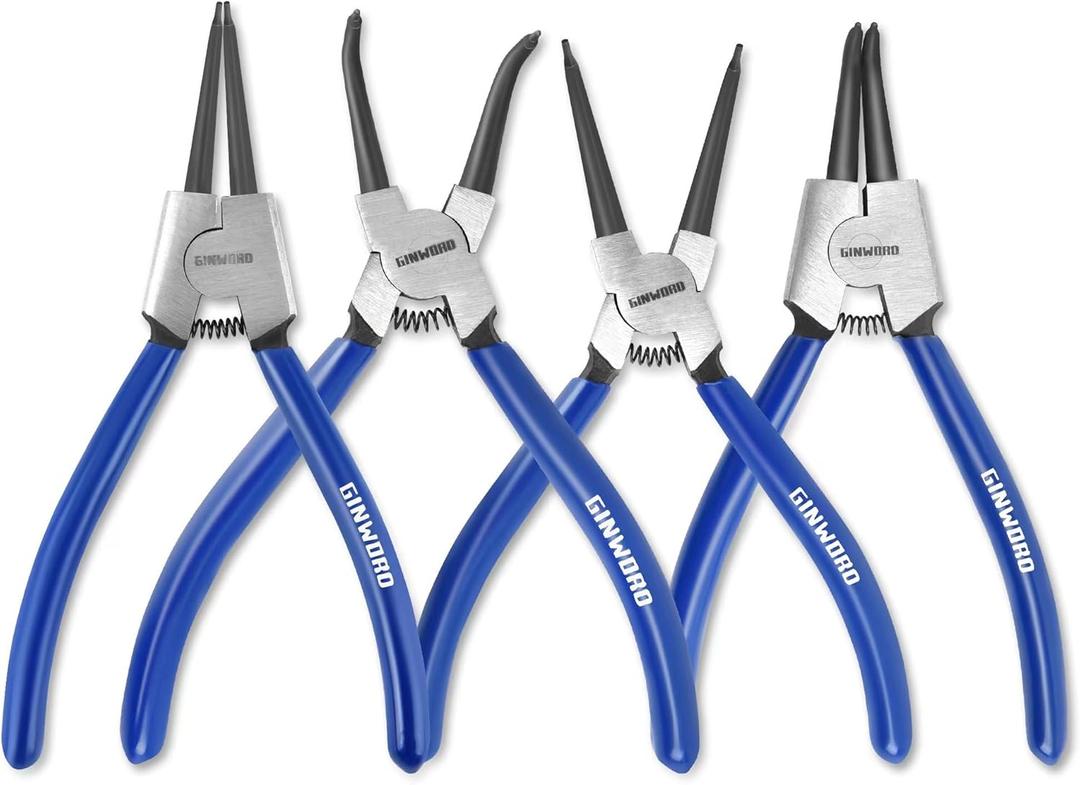 7-inch 4 Pcs Snap Ring Pliers Set, Circlip Pliers Kit, Straight/Bent Jaw, Internal/External Heavy Duty C Clip Pliers for Ring Remover Retaining,Blue