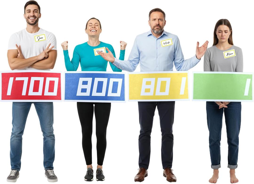 Mepase 4 Packs Halloween Contestant Show Costume 70s Group Costumes for Adults Showcase Your Price Board Outfit for Party