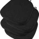 OVOV 14x14 Chair Cushions for Metal Dining Chairs Set of 4 Non Slip Thick Textured Chair Pads for Dining Chairs with Ties and Removable Cover (4, Black)