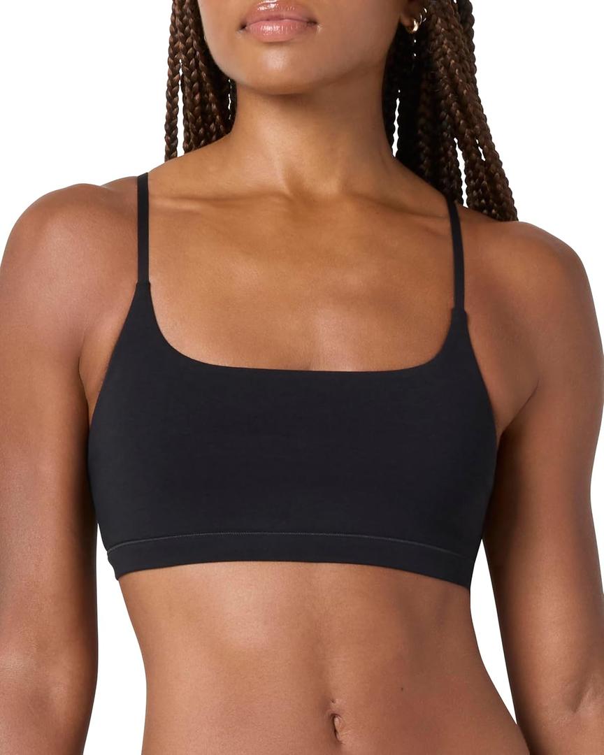 florence by mills Women's Softie Cotton Scoop Bralette (Medium, Black)
