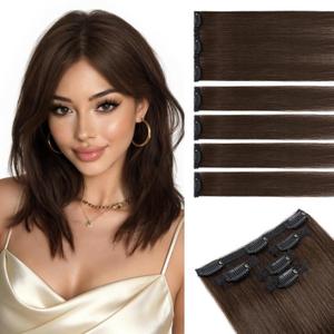 Short Clip in Hair Extensions Real Remy Human Hair,S-noilite Short Hair Extensions Clip ins,Mini Clip in Extensions for Add Volume and Highlights,5 Pieces 36g 10 inch Dark Brown