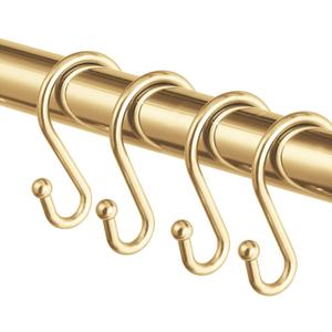 Metal Shower Curtain HooksSet of 12 RingsRust Resistant S Shaped Hooks Hangers for Shower Curtains, Kitchen Utensils, Clothing, Towels, etc. (Gold)