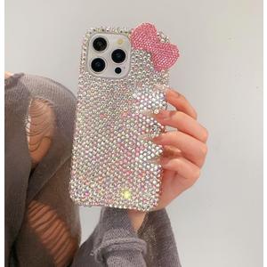 for iPhone 11 3D Glitter Sparkle Bling Case Cute Bow Pink Women Girls Kids Crystal Rhinestone Clear Protective Diamond Bumper Cover Case for iPhone 11 6.1 inch