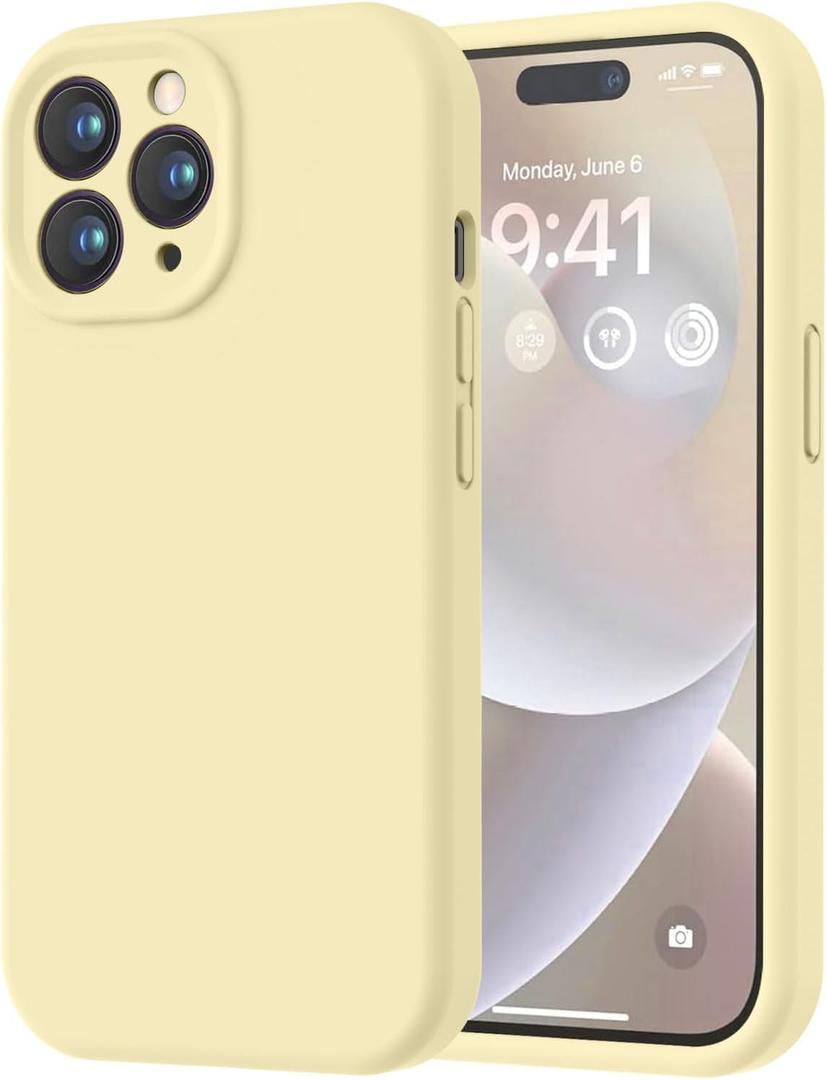 LOVE 3000 Designed for iPhone 14 Pro Case, Premium Silicone with [Soft Anti-Scratch Microfiber Lining] Shockproof Protective Phone Case for Men Women Girls 6.1", Creamy Yellow