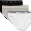Calvin Klein Girls' Modern Cotton Bikini Panty (Large, Heather Gray/White/Black)