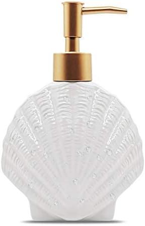 Shell-Shaped Soap Dispenser White Ceramic Lotion Bottle with Golden Matte Pump Home Décor for Bathroom Kitchen No Lid