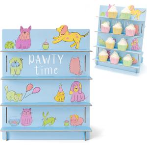 Cheerland Dog Cupcake Stand 3 Tier Pet Theme Cat Cake Decor 3 Tier Kids Birthday Party Table Baby Shower Animal Bunny Birthday Celebration Cupcake Holder Baby Blue Cardboard Girl Party Decorations