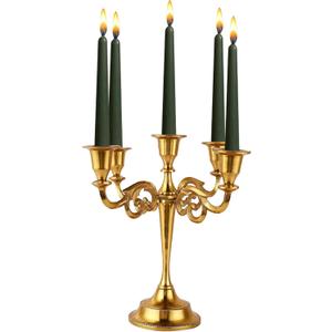 5 Arm Candelabra Taper Candle Holders Decorations Indoor Kitchen Dcor Table Candles Candlestick Candelabra Centerpiece (Gold)