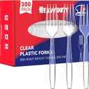 JOLLY CHEF 300 Count Clear Plastic Forks Heavy Duty, 7.1" Heat Resistant Solid and Durable Plastic Forks Disposable, Disposable Bulk Cutlery Suitable for Parties Supply Events Everyday Use
