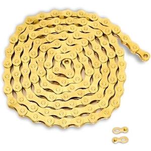 Single/6/7/8/9/10 Speed Bike Chain, Bike Chain for Road Mountain Racing Cycling E-Bike MTB Silver/Gold (Gold 6/7/8 Speed)