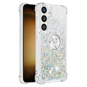 Eilkmcre for Samsung Galaxy S24 5G Case with Ring Kickstand, Clear Glitter Bling Sparkle Quicksand Flowing Liquid Soft TPU Shockproof Protective Phone Cover for Samsung Galaxy S24 5G, Silver