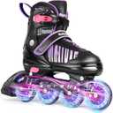 Adjustable Inline Skates for Girls and Boys with Full Light Up Wheels, Fun Illuminating Beginner Roller Skates Blades for Kids Youth Adult Women and Men, Outdoor and Indoor, Size 4.5-7.5
