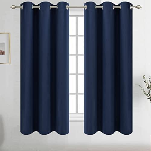 Diraysid Navy Blue Grommet Blackout Curtains for Bedroom Thermal Insulated Room Darkening Curtains Drapes, 42 x 54 inch, 2 Panels