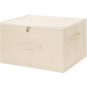 ANMINY Storage Bins with Zipper Lids 36 Qt Lidded Fabric Storage Boxes Baskets Cubes with Handles Collapsible Washable Cotton Linen Closet Shelf Clothes Organizer Containers - Beige, Large (Large (Pack of 1))