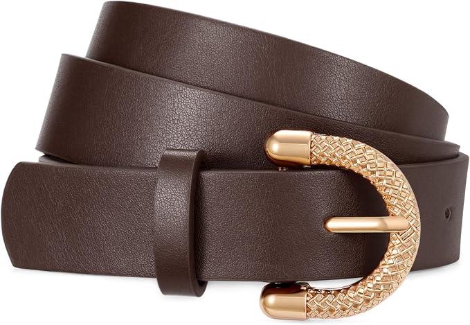 XZQTIVE Women's Leather Belts for Jeans Dresses Pants Fashion Gold Buckle Ladies Waist Belt