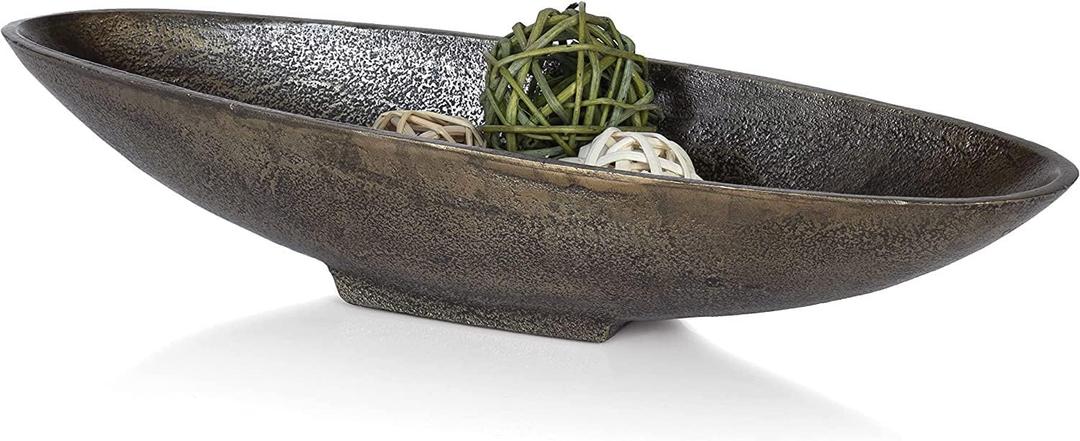 Red Co. 16 Long Oval Decorative Aluminum Metal Pedestal Centerpiece Bowl in Silver Finish