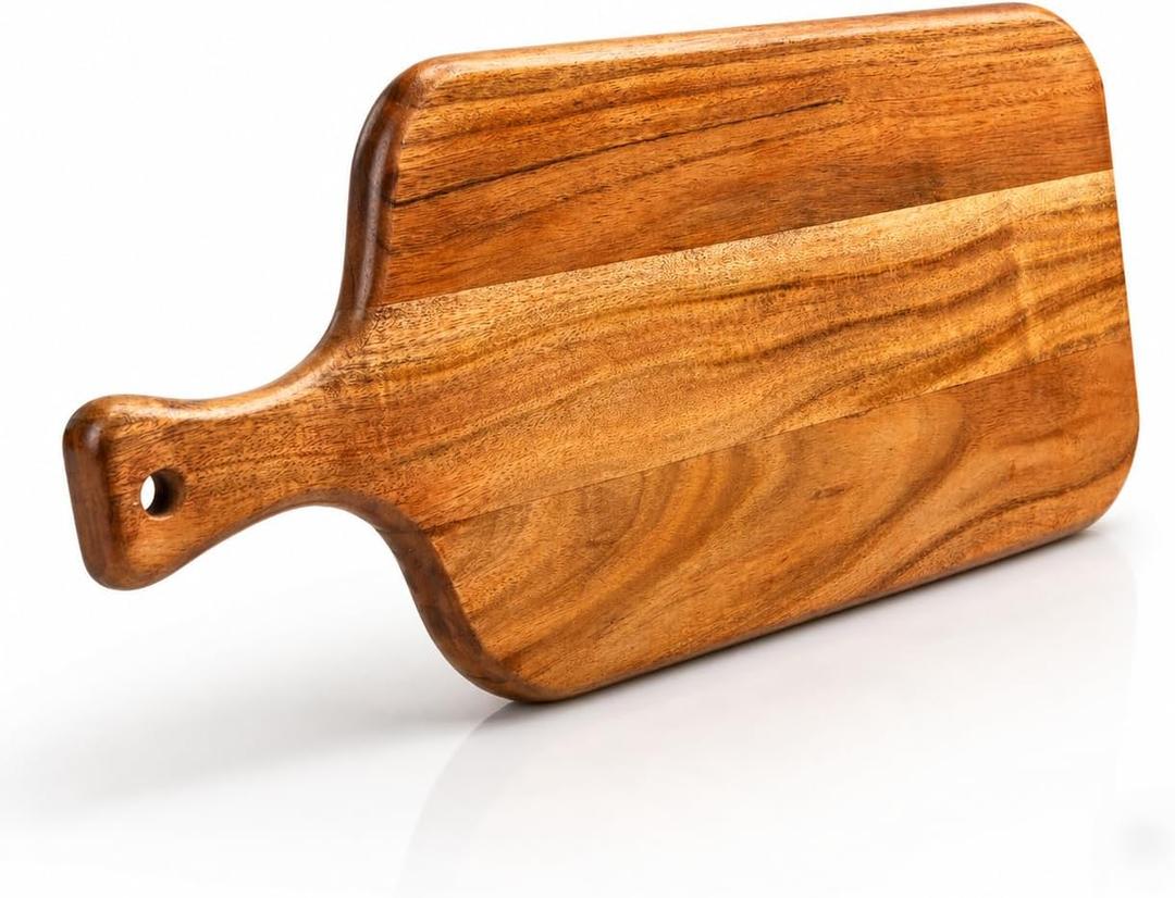 Reversible Acacia Wood Cutting & Chopping Board For Kitchen With Handle For Meat, Vegetables, Fruits, Bread, Serving Platter For Gourmet Cheese & Charcuterie For Dining Room, 15 x 7 Inch, Rustic Brown