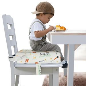 Toddler Booster Seat for Dining Table, Portable Booster Seat for Kitchen Chair, 4 Inch High-Density Foam Cushion with Adjustable Safety Straps and Non-Slip Bottom, Perfect for Kids Travel and Daily (Light-Children's Party)