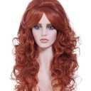 22 Inches Retro Beehive Ginger Wigs for Women Long Wavy Copper Red Wig with Bangs Synthetic Natural Auburn Wig for 60s 70s 80s Cosplay,Halloween,Daily Use