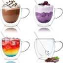 DINGPAl 4 Pack 8oz Double Wall Glass Coffee Mugs,Heat-resistant Borosilicate Glass Mug Cappuccino Espresso Tea Latte Cup with Handle,4 Spoons for Stirring Beverages in Bar,Cafe,or at Home
