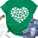 St Patrick's Day Shirts for Women Lucky Irish Shamrock Paddy's Shirt Cute Shamrock Graphic Short Sleeve Tees Tops 2025 (X-Large, Green-01)