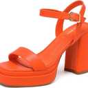 Amoji Women's 4 Inch Platform Chunky Heel Ankle Strap Block Heeled Sandals 311 US7 Orangepu
