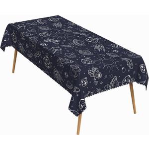 60x102 Inch Space Themed Rectangle Tablecloth Whimsical Sci-Fi Hand Drawn Astronaut Rocket Planet Table Cloth Washable Durable Table Cover for Dining Home School Kids Room Birthday Party