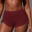 Women's Lace Shorts Pajama Bottoms Sexy Low Rise Micro Shorts for Sleepwear Soft Ruched Lounge Shorts & Nightwear, XXL