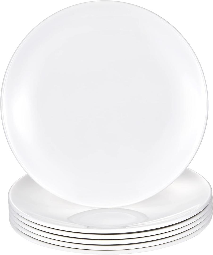 9 Inch White Melamine Plates Flat Bottom Deep Round Dinner Plates Salad and Dessert Plates Lightweight Durable and Easy to Clean,Non Ceramic Disc Pad Set of 6,PYW-9-06