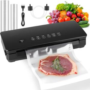 120W Power Vacuum Sealer for Food, Food Sealer Machine with 5 Molds include Dry, Moist, Pulse, Seal, Canister, Accessory, Built in Cutter & Vacuum Bags Storage, with 1 Bag Rolls