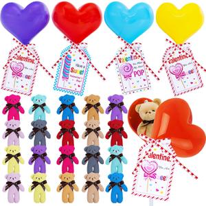 Party Favors Gifts for Kids Classroom, 20 Packs Giant Heart-Shaped Lollipop Plush Bear Valentines Day Stuffed Animals, Valentines Gifts Classroom School Exchange Party Favors (Bear)