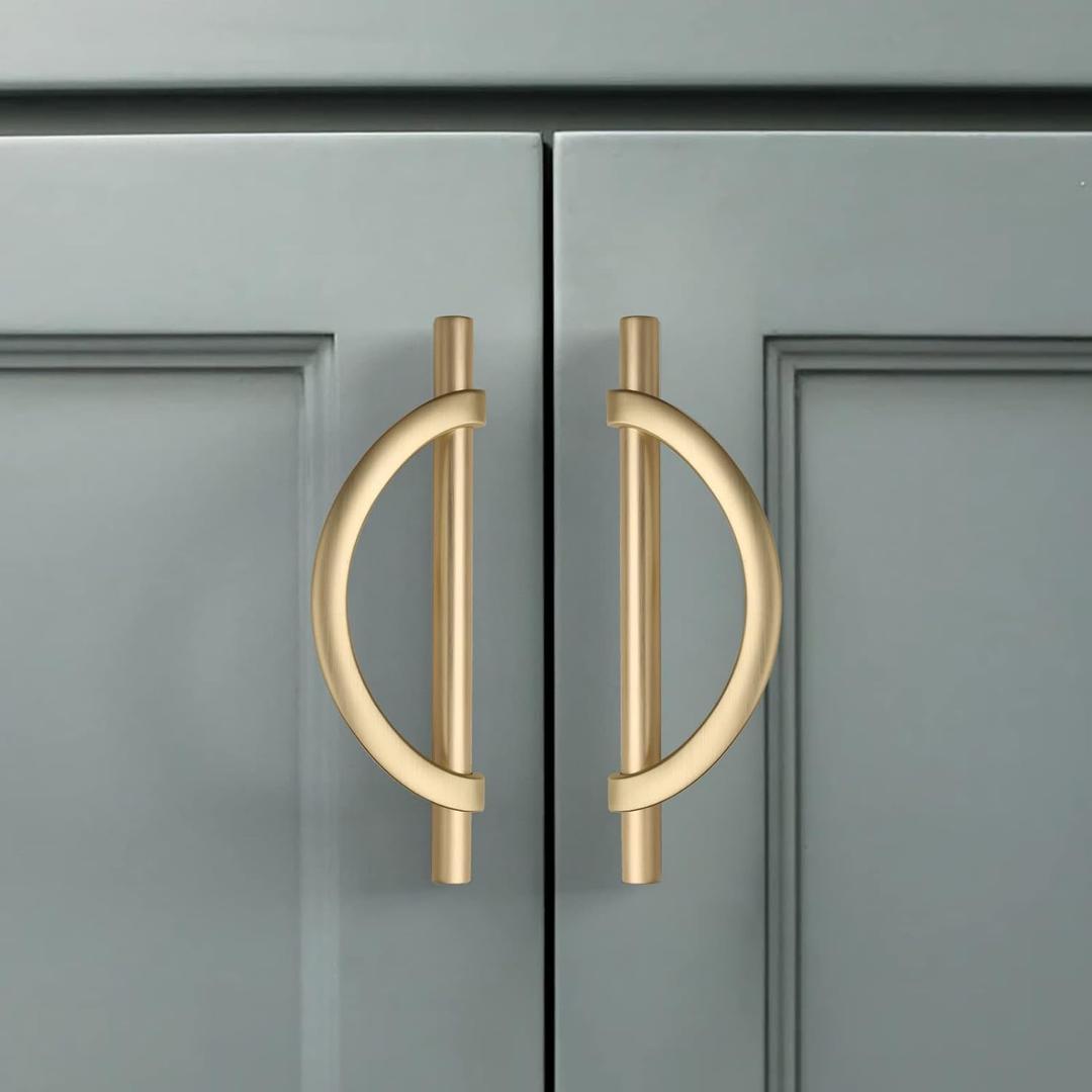 Amerdeco 6 Pack Brushed Gold Cabinet Pulls 5 Inch(128MM) Hole Centers Kitchen Cabinet Handles Hardware Kitchen Handles for Cabinets Cupboard Handles Drawer Pulls